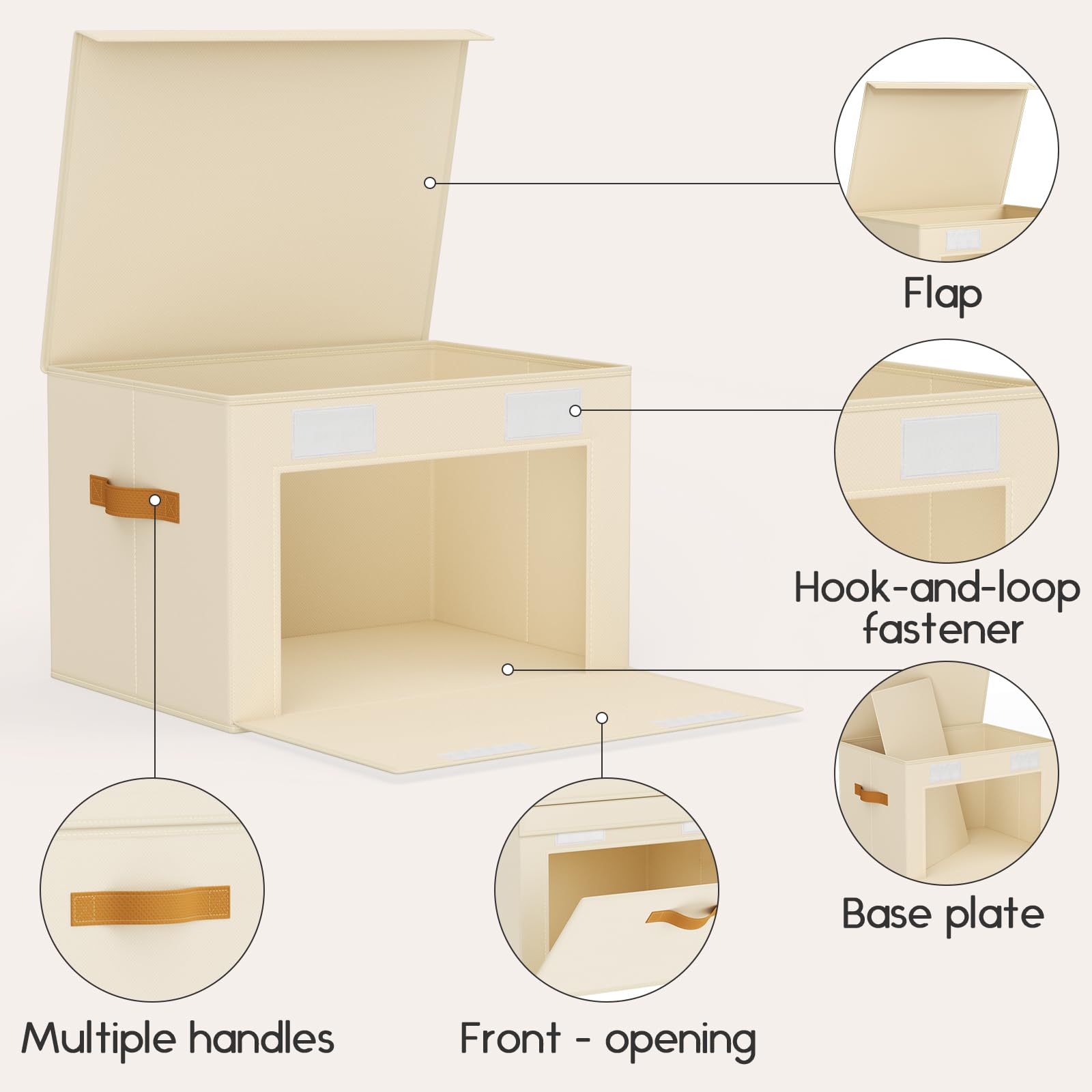 Homsorout Große Aufbewahrungsboxen mit Deckel – Stoff-Aufbewahrungsboxen mit Frontöffnung, Klapp-Schrank-Organizer mit Griffen, faltbare Boxen mit Deckel, dekorativer Korb für Zuhause, Wohnheim
