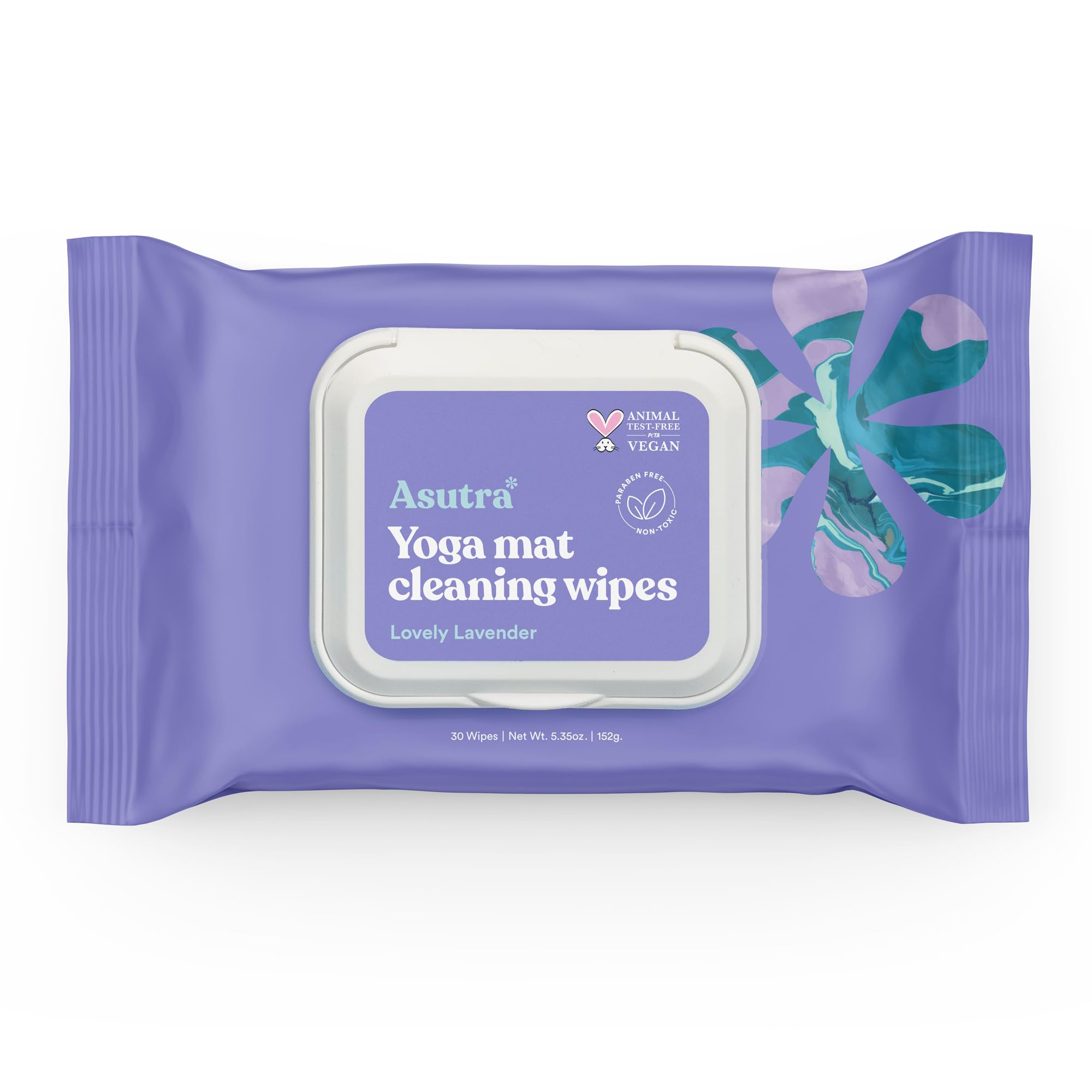 ASUTRA Yoga Mat Cleaning Wipes Lovely Lavender 1 Pouch 30 Wipes - No Slippery Residue Deep-Cleansing for Fitness