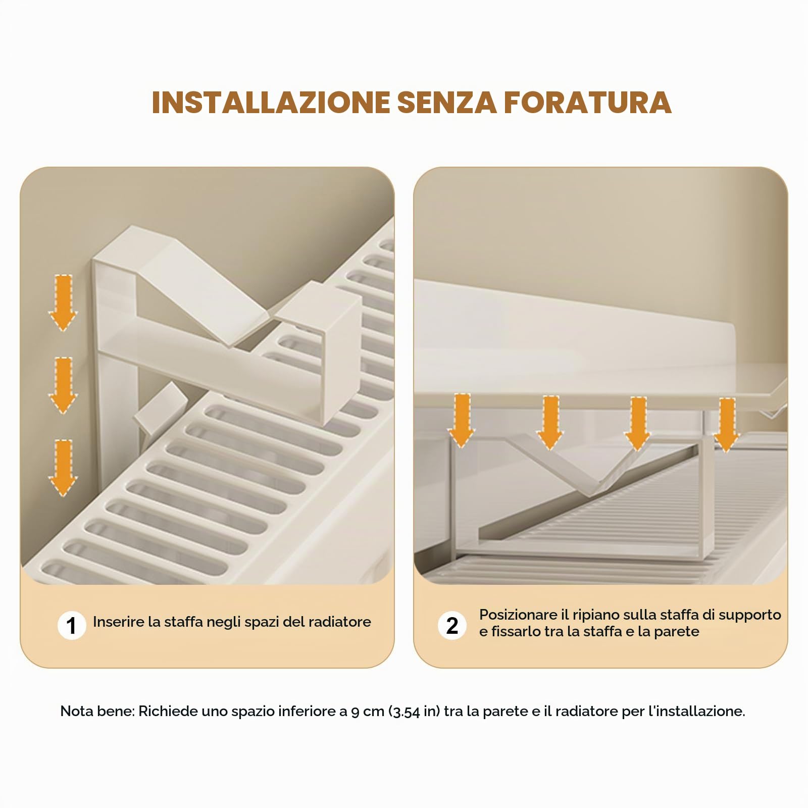 Mensola Termosifone Rimovibile Mensola sopra Termosifone in Alluminio con Supporto in Metallo Mensola per Radiatore Senza Foratura Mensola Copritermosifone per Soggiorno Camera da Letto Corridoio