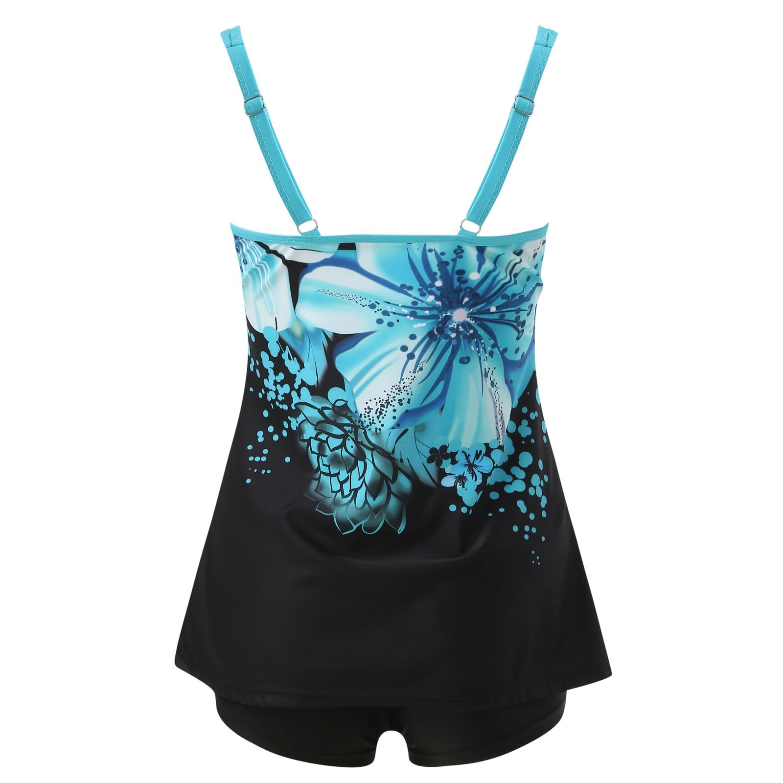 Bikini damskie tankini zestaw plus size nadruk paski plecy dwuczęściowy strój kąpielowy majtki odzież plażowa, jasnoniebieski, XL