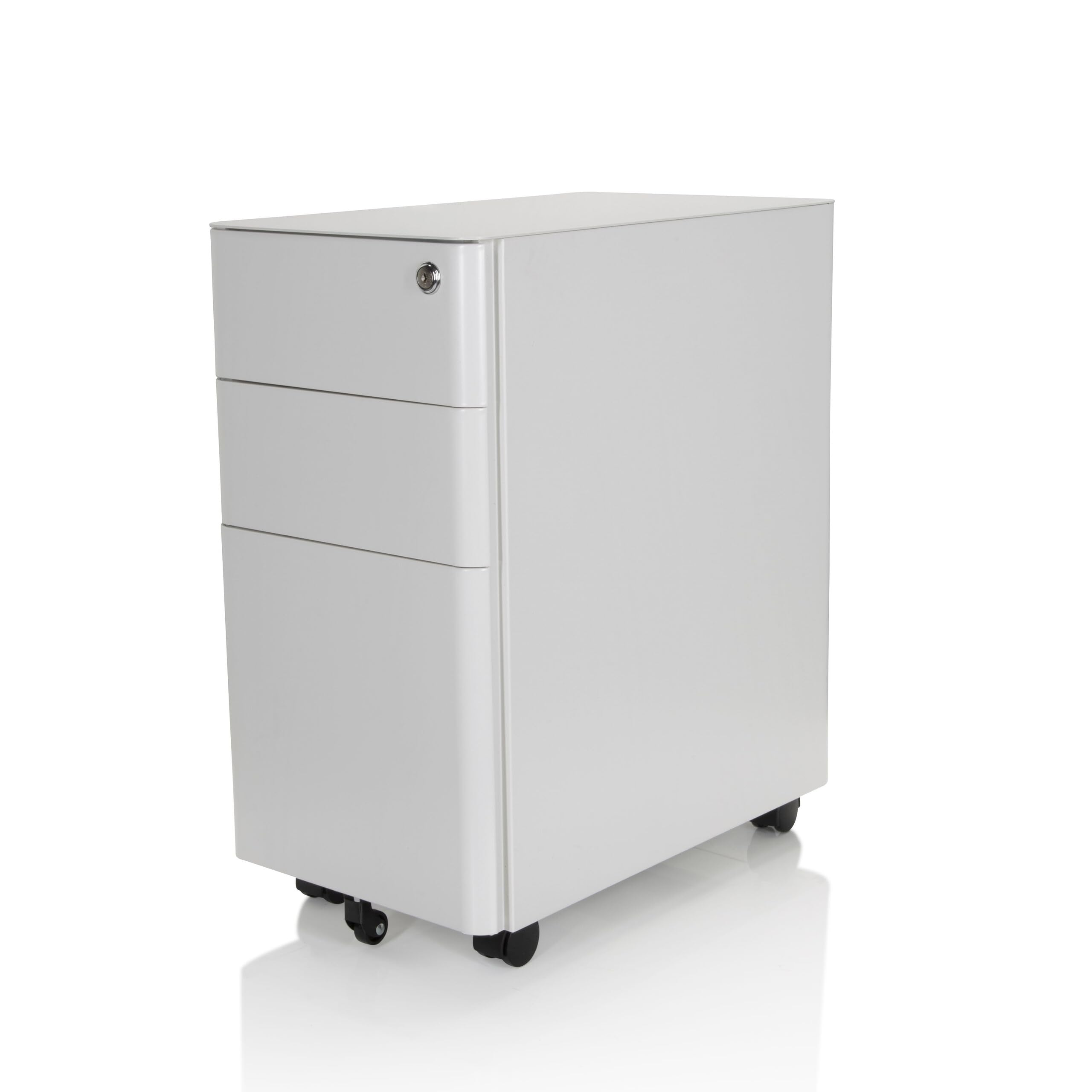 hjh OFFICE 743018 Rollcontainer schmal Color I Stahl Weiß Schubladenschrank mit Rollen, A4 Hängeregister, abschließbar