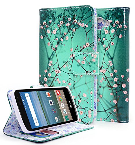 NageBee Wallet Case Compatible with LG K4, LG Spree, LG Rebel LTE, LG Optimus Zone 3 [Kickstand Feature] Premium PU Leather Flip Fold Wallet Case with [ID&Credit Card Slot] - Plum Blossom