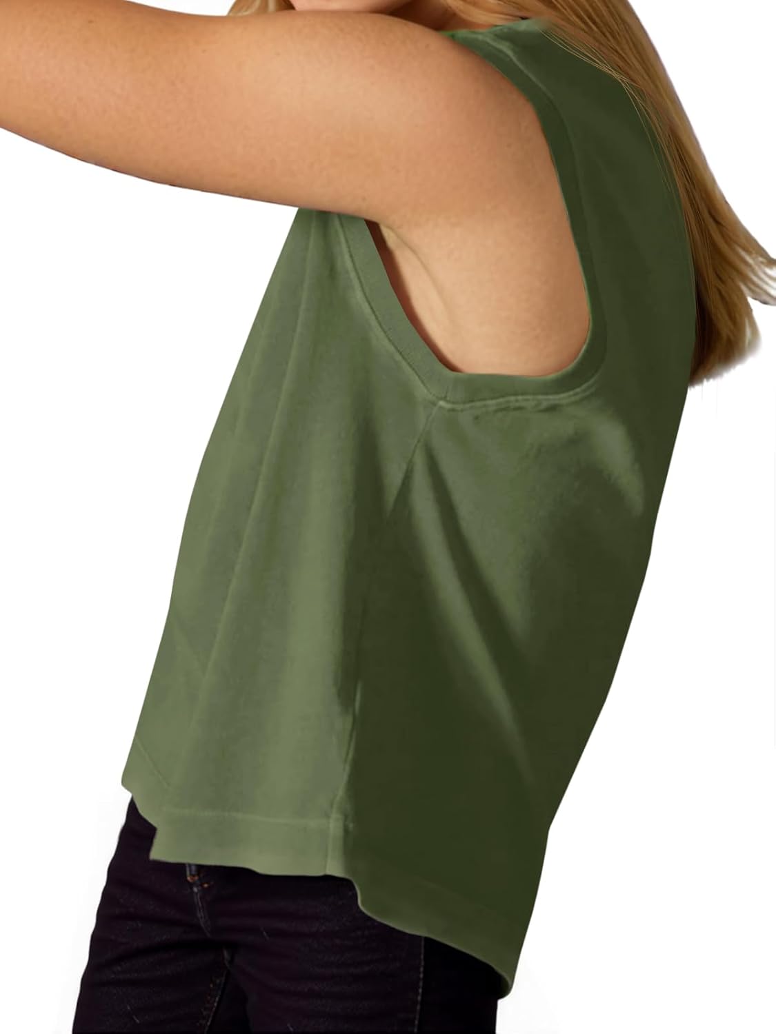 Tankaneo Womens Cropped Cap Sleeve Tank Tops Summer Casual Loose Fit Basic Tee Shirts - Image 3