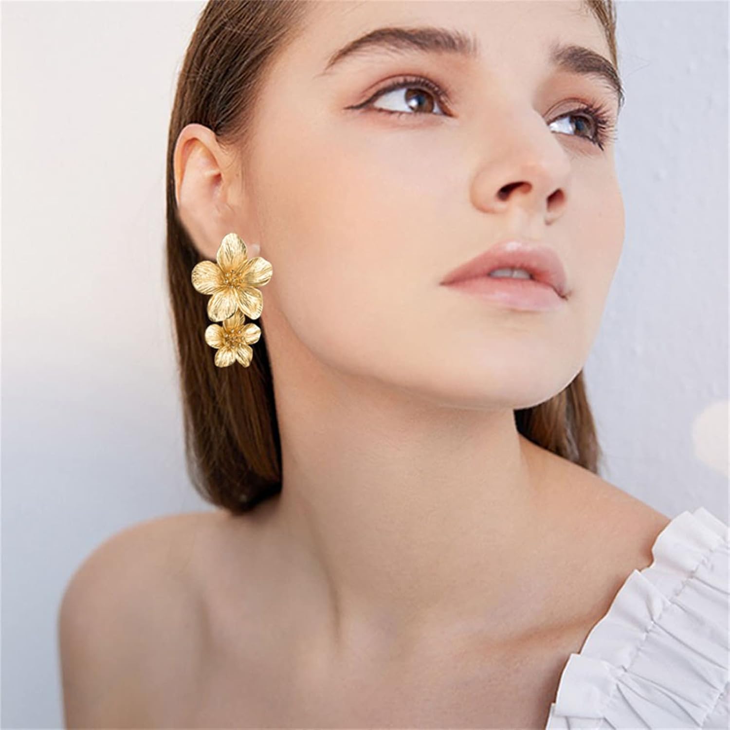 ONLYJUMP 3D Large Flower Earrings for Women Chic Petal Statement Earrings Bohemian Elegant Plated Big Alloy Metal Flower Earrings - Image 2