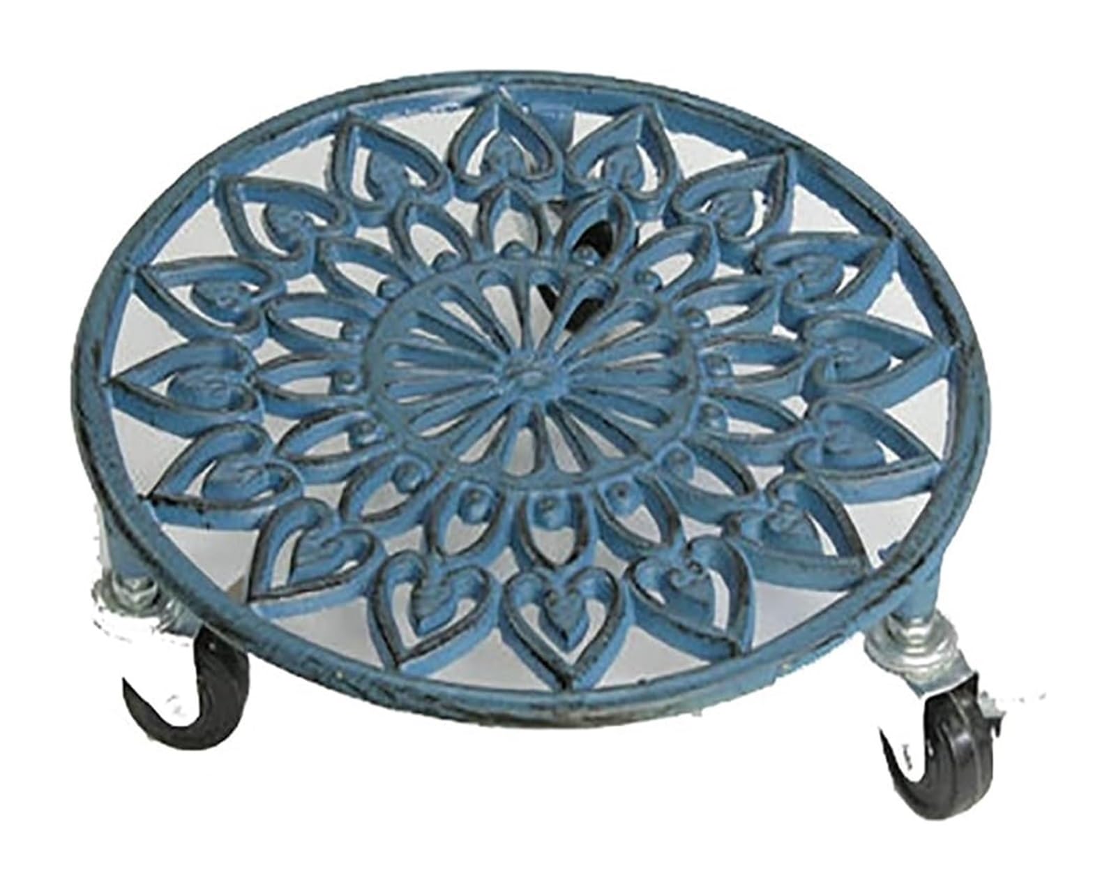 Support à plantes en métal bleu - Plateau à roulettes intérieur extérieur
