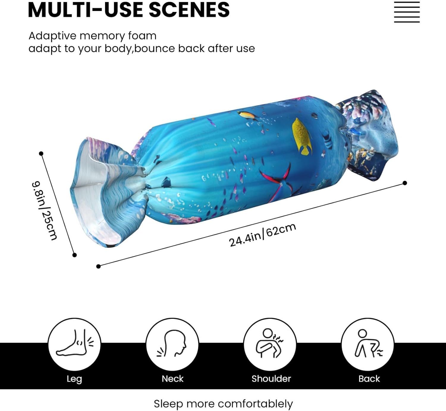 Colorful Ocean Theme Print Candy Cylindrical Comfortable Pillow Throw Pillows Home Decor Easy Maintenance