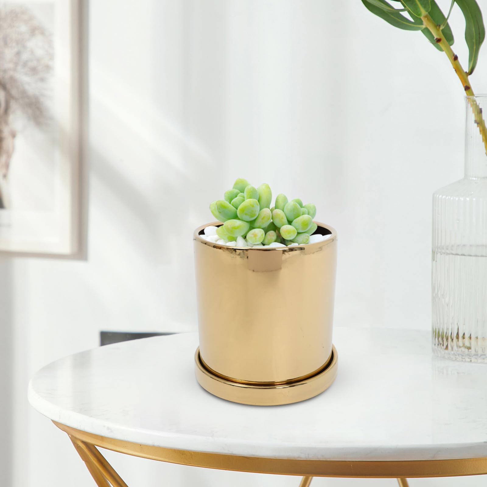 Keramik Sukkulententopf Goldfarben Kleiner Dekorativer Pflanzentopf aus Keramik Vielseitig und Leicht zu Reinigen für Garten und Outdoor Dekor