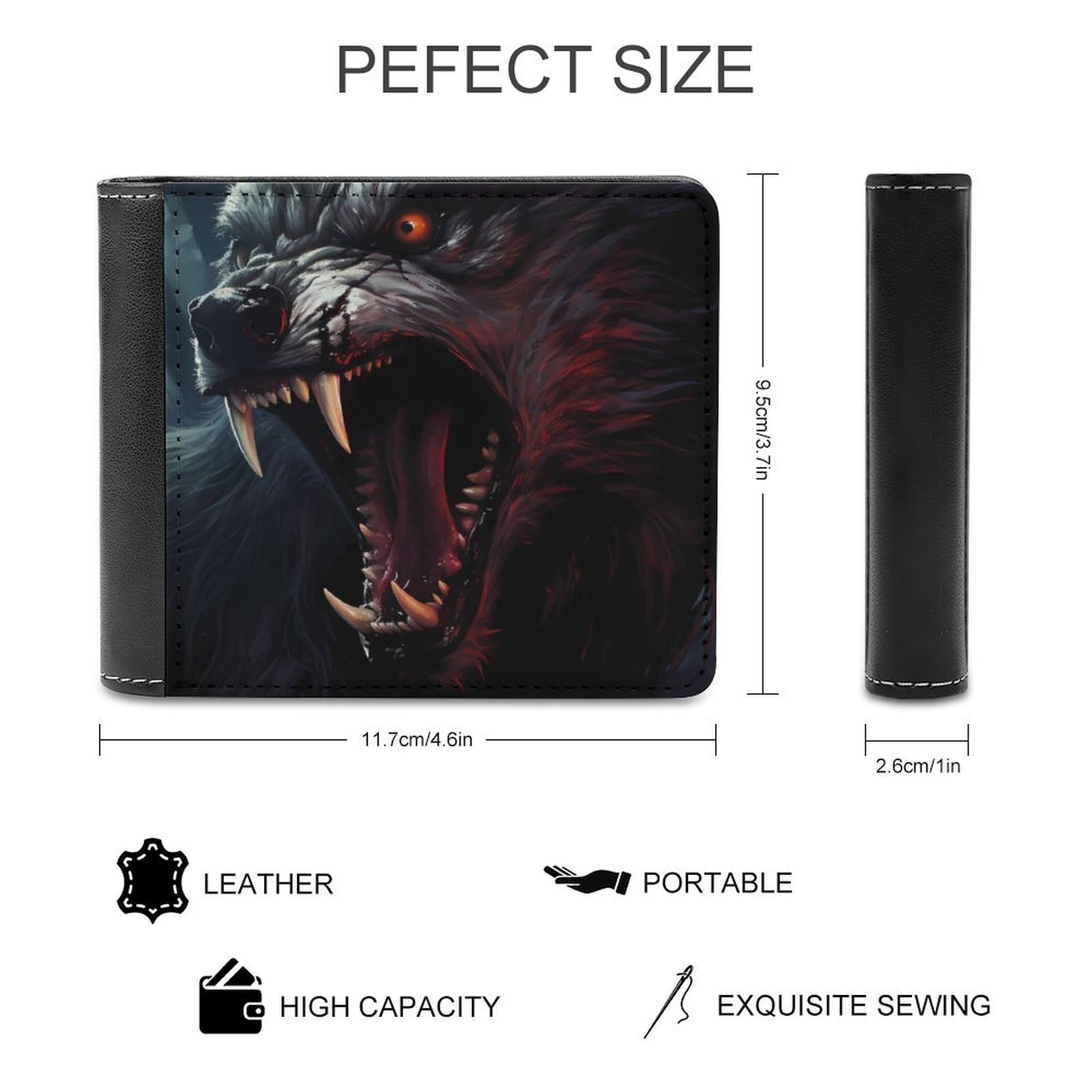 Werewolf with His Tongue Out Funny Men's Slim Bifold Wallet with Multiple Card Slots Front Pocket Purse