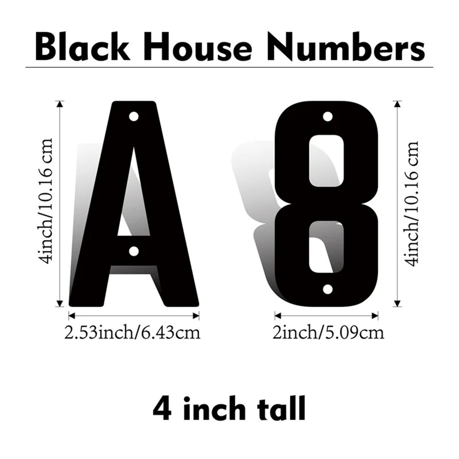 3/4/5/6/7/8 Inch Modern Iron House Numbers with Screws Black Iron Door Number 0-9 Letters A-Z 3D Address Numbers Waterproof Exterior Decorative for Outside House Apartment Yard Mail Box Post Street(4i