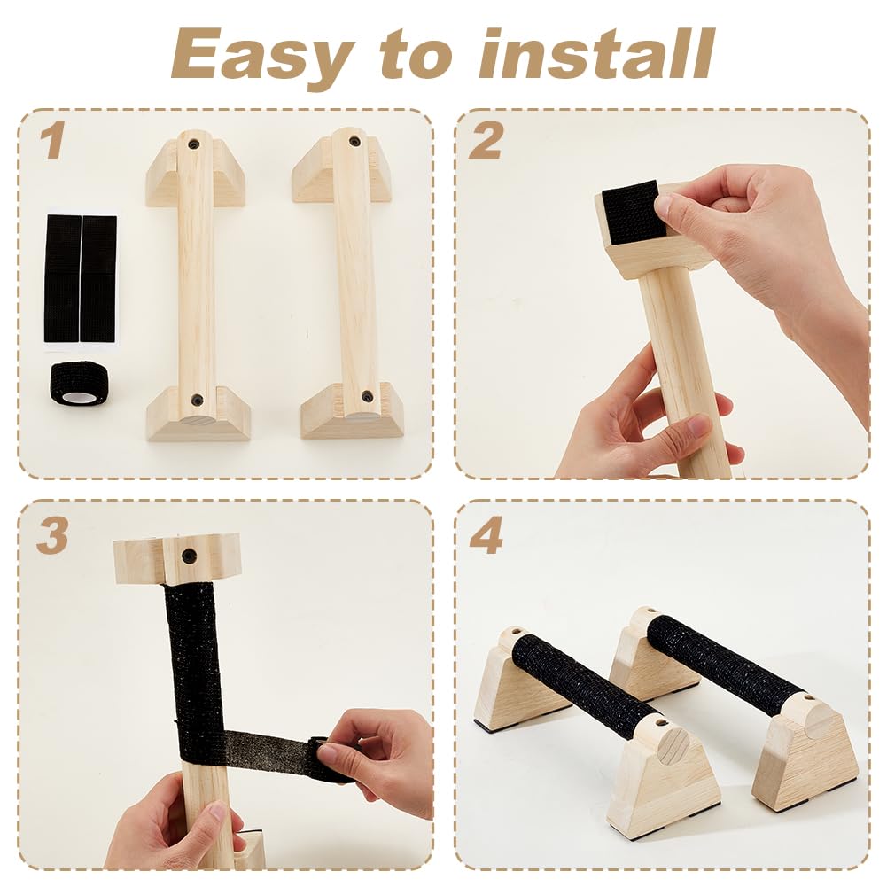 AHANDMAKER Lot de 2 barres de parallettes en bois pour entraînement au poirier - 24,9 x 9,7 x 9,9 cm - Équipement de gymnastique naturel - Pour entraînement à la maison, salle de sport - Essentiels de
