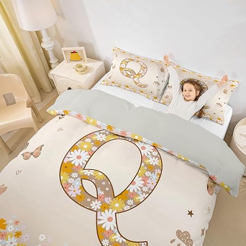 Miniatura 23 de Erosebridal Groovy - Juego de funda de edredón de flores vintage de los años 70 y 80, diseño floral personalizado, con inicial G, juego de cama