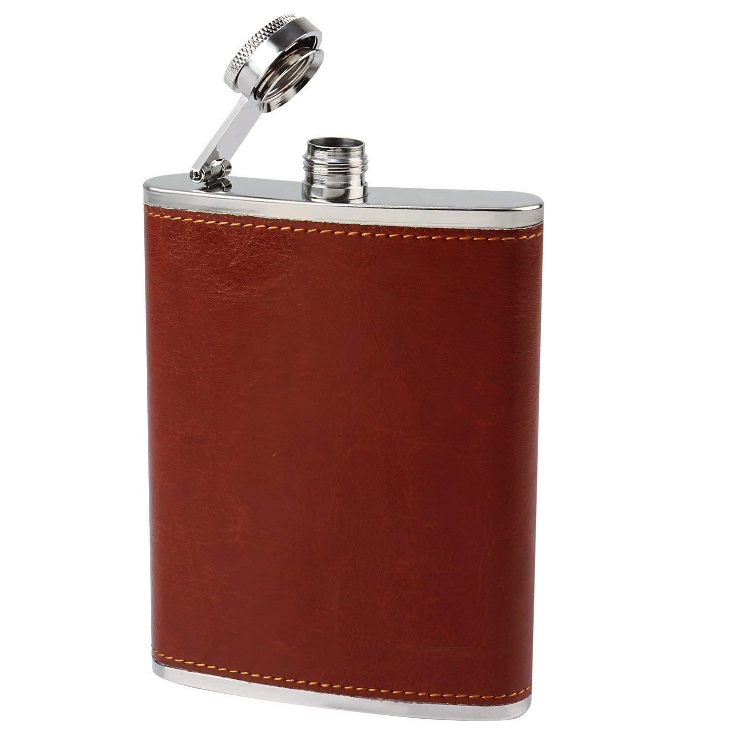 Stainless Steel Hip Flask 8Oz, Whiskey Drinking Pocket Flask, Liquor Hip Flask and Wine Whiskey Vodka Alcohol Drinks Pocket Bottle (Leather Hip Flask)