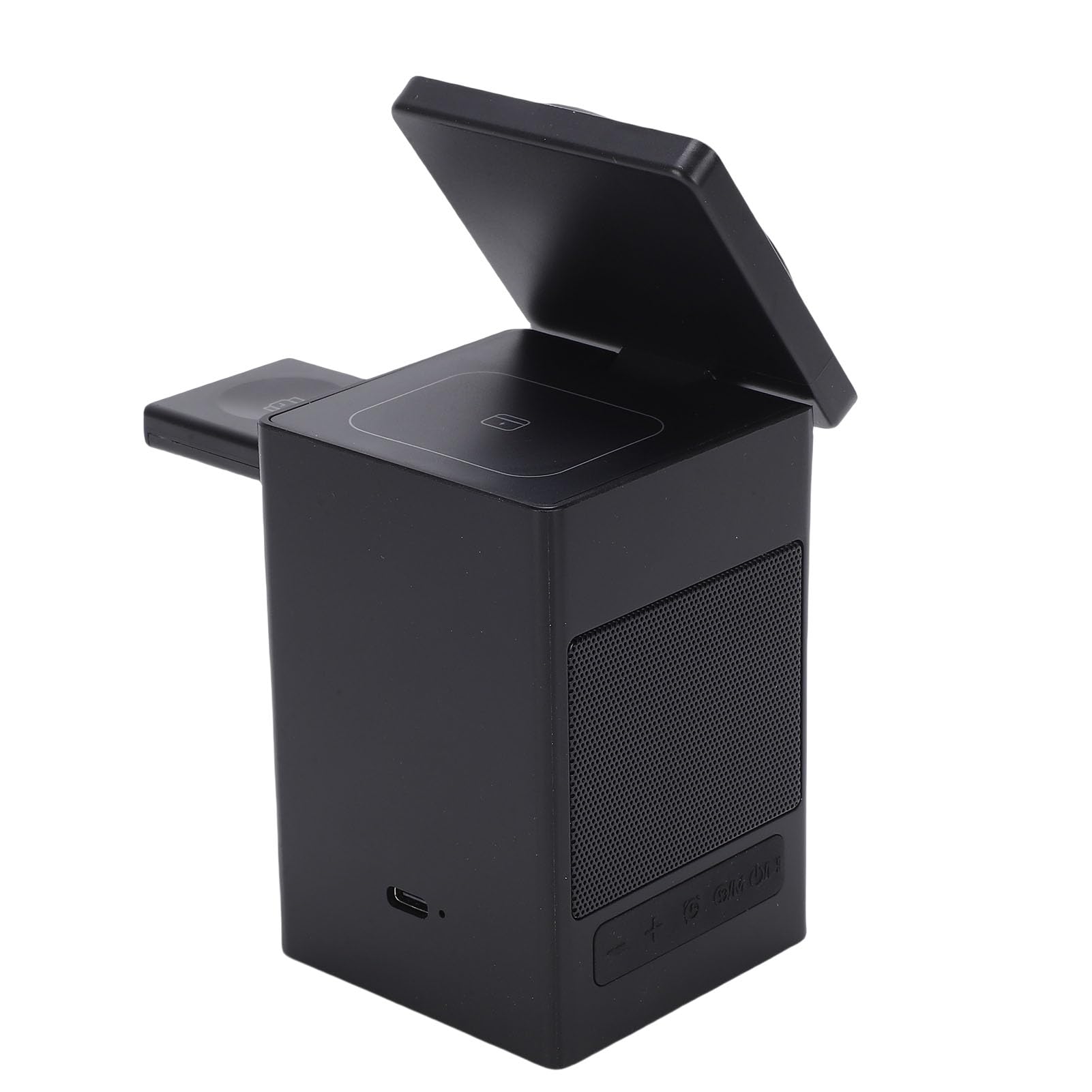 AMONIDA Stazione di Ricarica Wireless 6 in 1 con Altoparlante Bluetooth, Sveglia Digitale Stazione di Ricarica Wireless Multifunzionale a Digiuno, Ideale per Telefono, Orologio, Casa, Ufficio e Viaggi