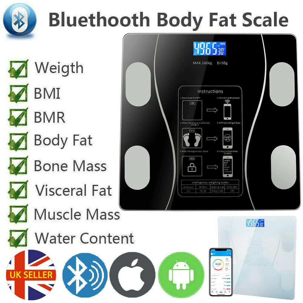 Smart Bluetooth BMI Scale Precision Body Composition Tracker Black