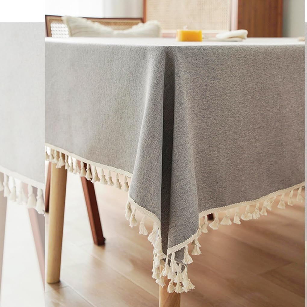 Linen Table Cloth Rectangle Table Cover, Boho Square Tablecloth 55x79, Burlap Modern Farmhouse Tablecloth for Dining/Kitchen/Outdoor (Grey,55''x79'')