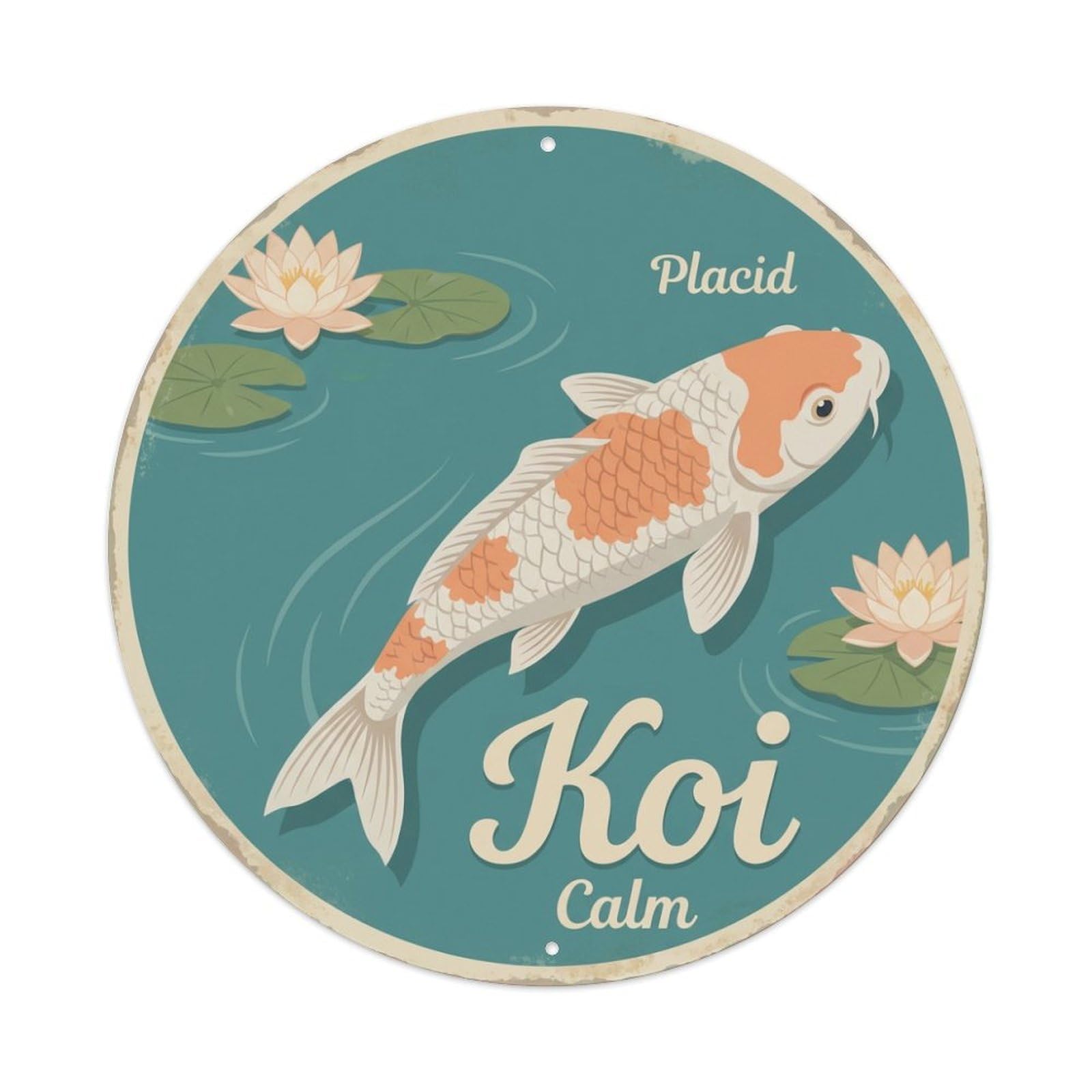 Koi Fish Placid Calm Peaceful Waters Tranquil Serene Quiet Metal Tin Sign