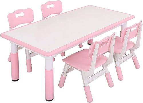 UNICOO - Juego de mesa y sillas de estudio para niños, escritorio de arte infantil de plástico ajustable en altura con 4 asientos, juego de mesa de UNICOO - Juego de mesa y sillas de estudio para niños, escritorio de arte infantil de plástico ajustable en altura con 4 asientos, juego de mesa de