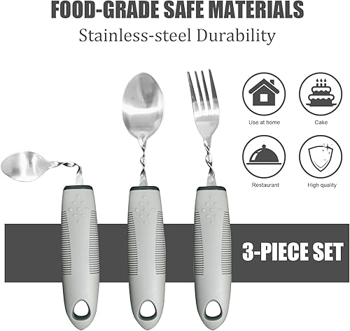 Miniatura 2 de Utensilios adaptativos para ancianos, temblores de manos, parkinson y discapacitados  Paquete de 3  Mango antideslizante de fácil agarre juego de