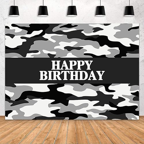 MEHOFOND Decoración de fiesta de cumpleaños de soldado del ejército, telón de fondo de camuflaje verde militar, fondo de fotografía, pancarta para