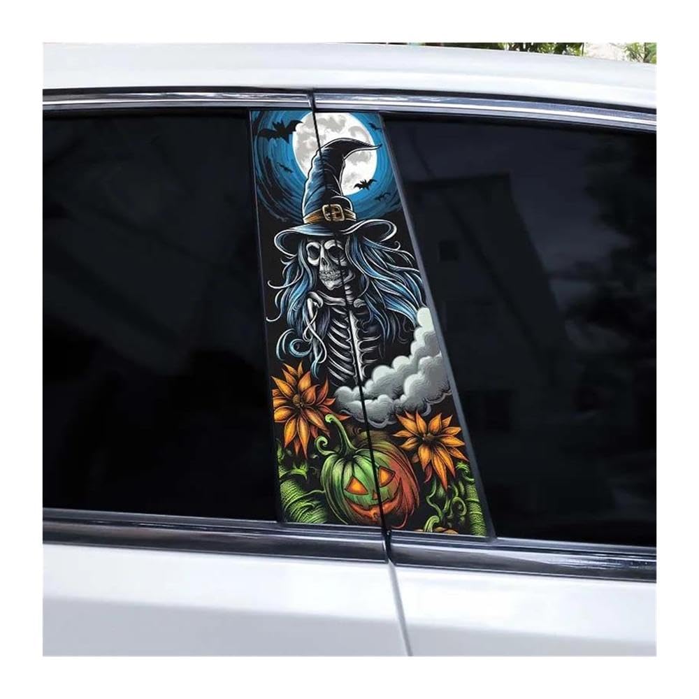Body Parts 2pcs Car Window Pillar Stickers Halloween Pumpkin Ghost Horror Stickers DIY Vinyl Waterproof Stickers(F)