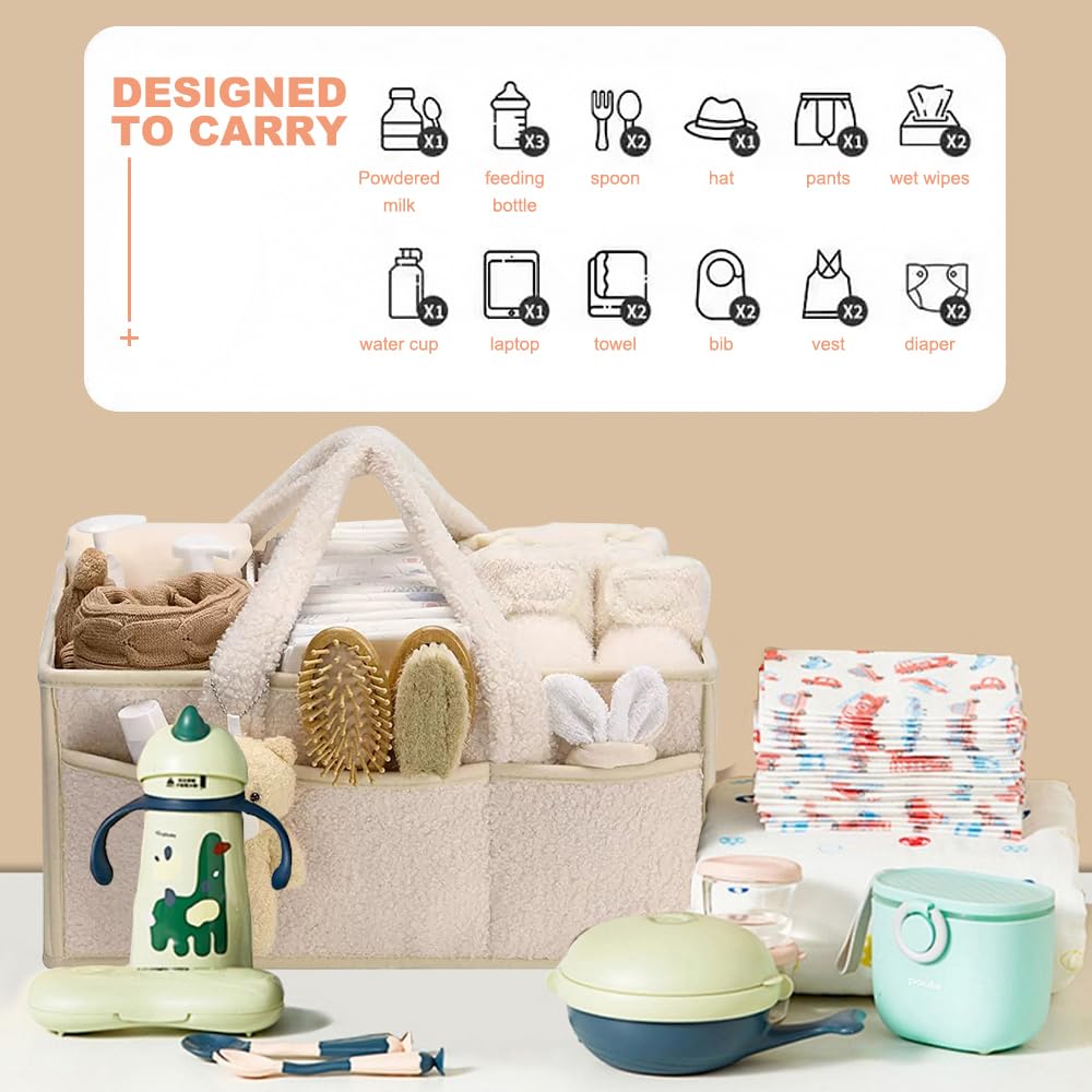 Organizer Pannolini, Portatile Organizer Fasciatoio per Neonati, Feltro Borsa per Pannolini per Bambini con Maniglia, Grande Organizzatore Fasciatoio Neonato per i Viaggi (Bianco) (Bianco)