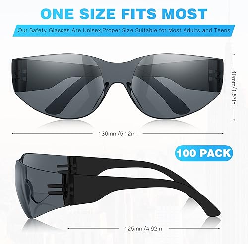 Miniatura 2 de WFEANG Gafas de seguridad transparentes, 100 pares, gafas protectoras para hombres y mujeres, ANSI Z87.1, resistentes a los impactos, para trabajo,