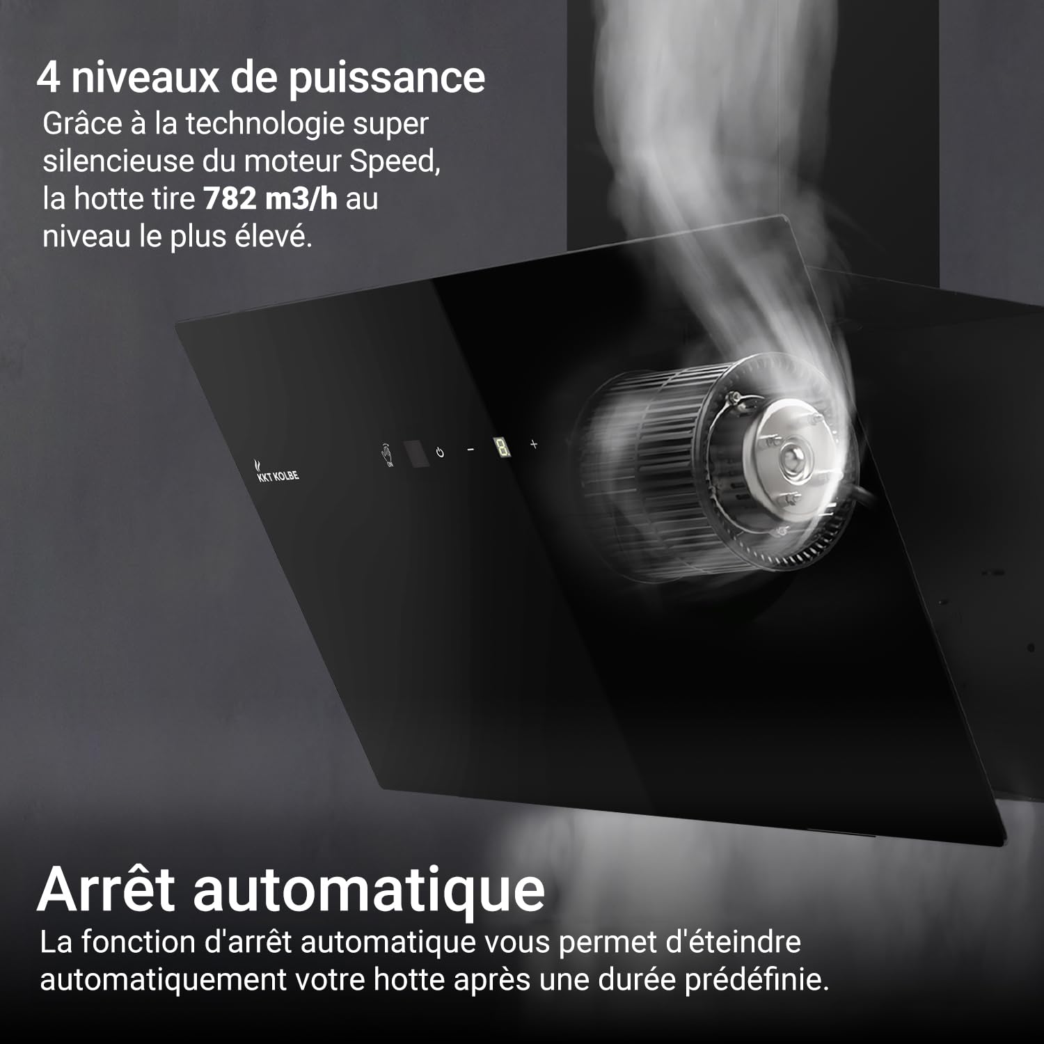 KKT KOLBE Hotte aspirante 80 cm | Air de circulation d'air évacué | 782 cbm/h | capuchons muraux sans tête | noir | verre | contrôle gestuel | Commande tactile du capteur | Éclairage LED | TRIO8025S