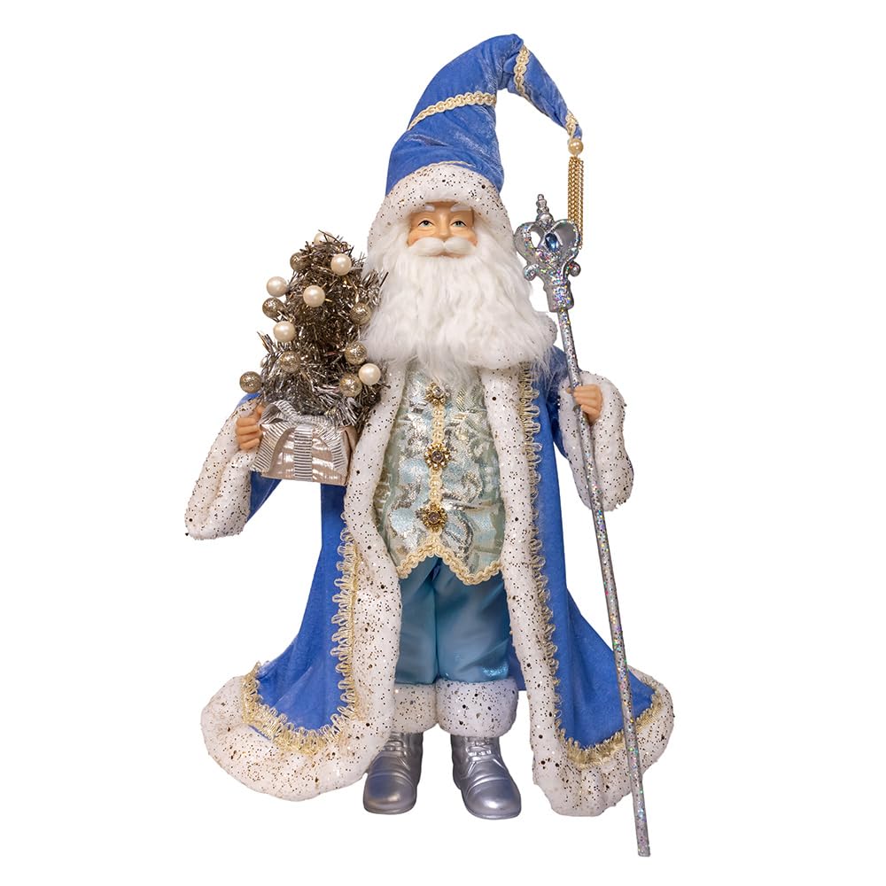 Père Noël bleu et platine Kurt Adler : statue d'exception de la collection Kringles Kringles