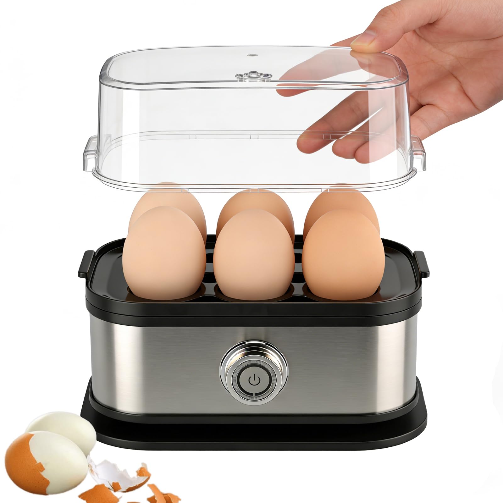 Cozary Cuiseurs à œufs - Cottore compatto per uova da, 6 uova facili da pelare, uova alla coque, uova medi, uova sode, poacher, preparatore di omelette, vaporiera, cicalino, spia luminosa