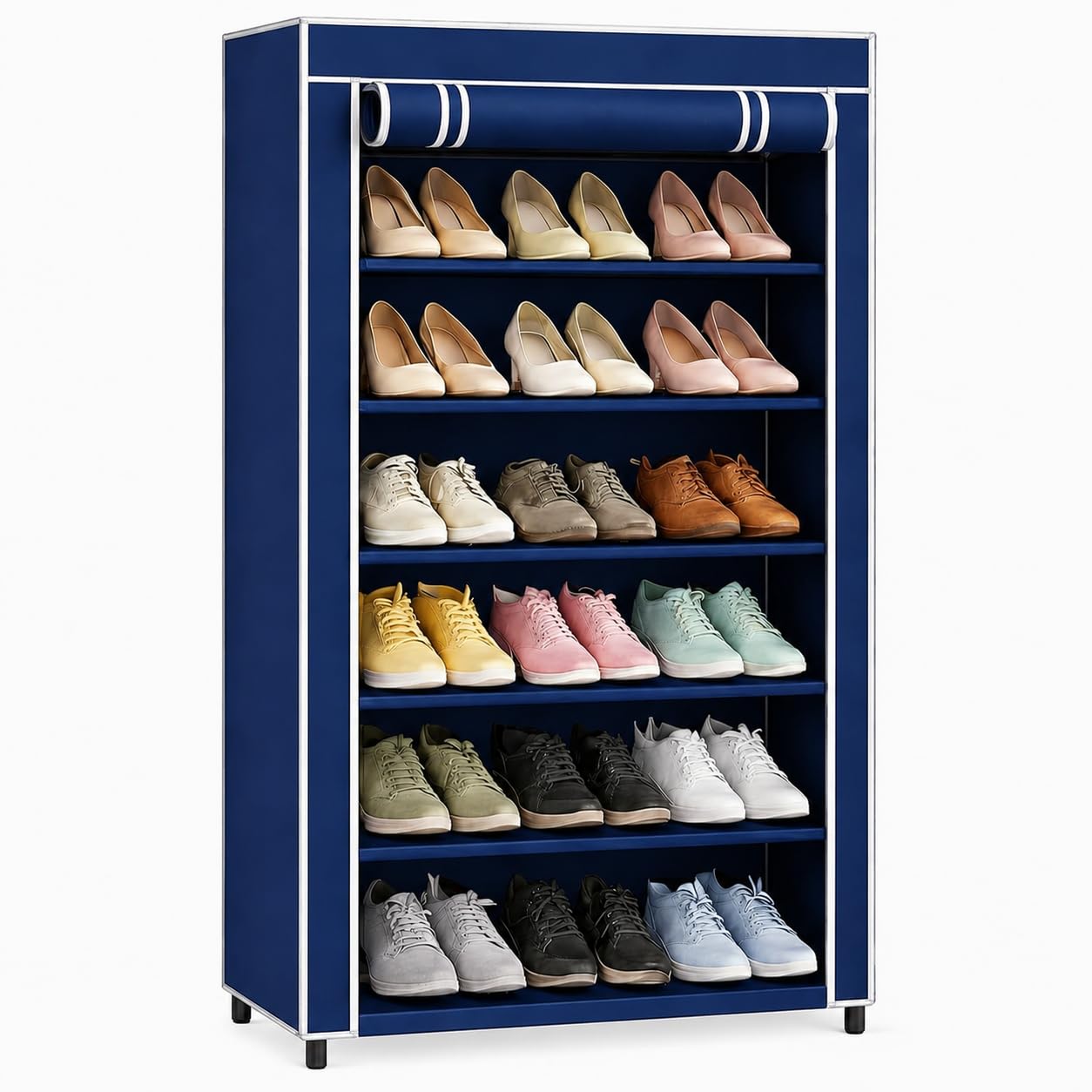 EASY BUY 6 Shelf Blue Shoe Rack with Cover, Dustproof Zipper Shoe Rack Plastic, Fabric Footwear Organizer, Portable Space Saving Storage Stand for Home, Bedroom, Entryway & Closet-image-8