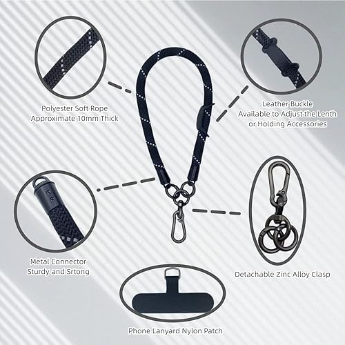 Miniatura 5 de Correa de muñeca para teléfono celular, correa de muñeca para teléfono celular alrededor de la mano con parche de cordón (negro reflectante)