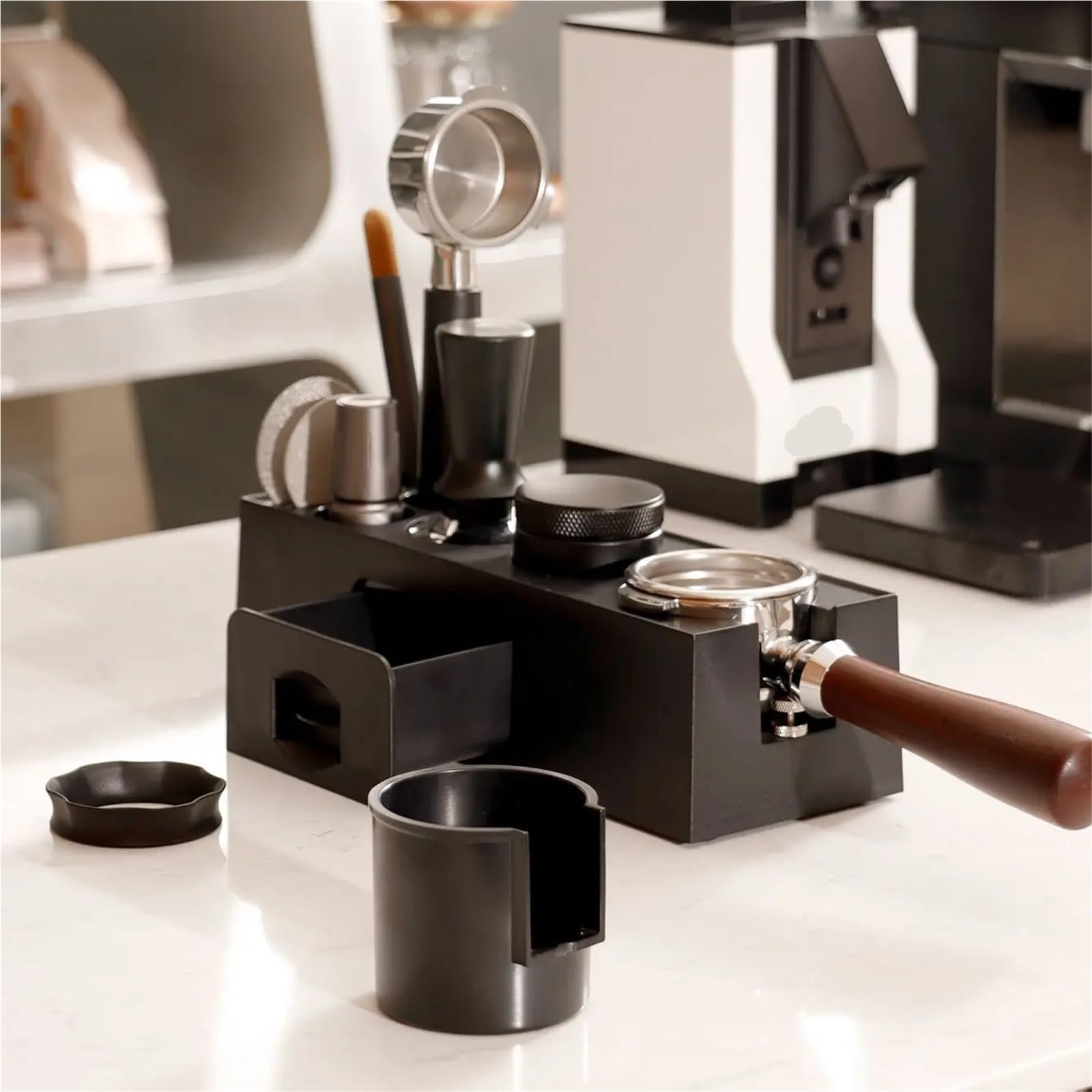 EstacióN De Apisonamiento De Espresso Y Caja De Go Soporte For Filtro De Café ABS 51-58mm, Caja For Golpear, For Tapete Expreso, Herramientas For