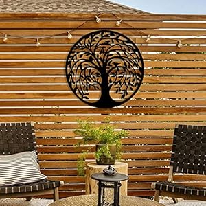 Remenna Metal Wall Art Tree of Life Wall Decor 23inch Family Tree Metal Wall Hanging Bedroom Living Room Decor Outdoor Decoration black