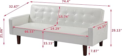 Miniatura 5 de Verfur Sofá futón convertible con botones, sofá biplaza reversible plegable con respaldo ajustable, cómodo sofá cama pequeño para invitados, color