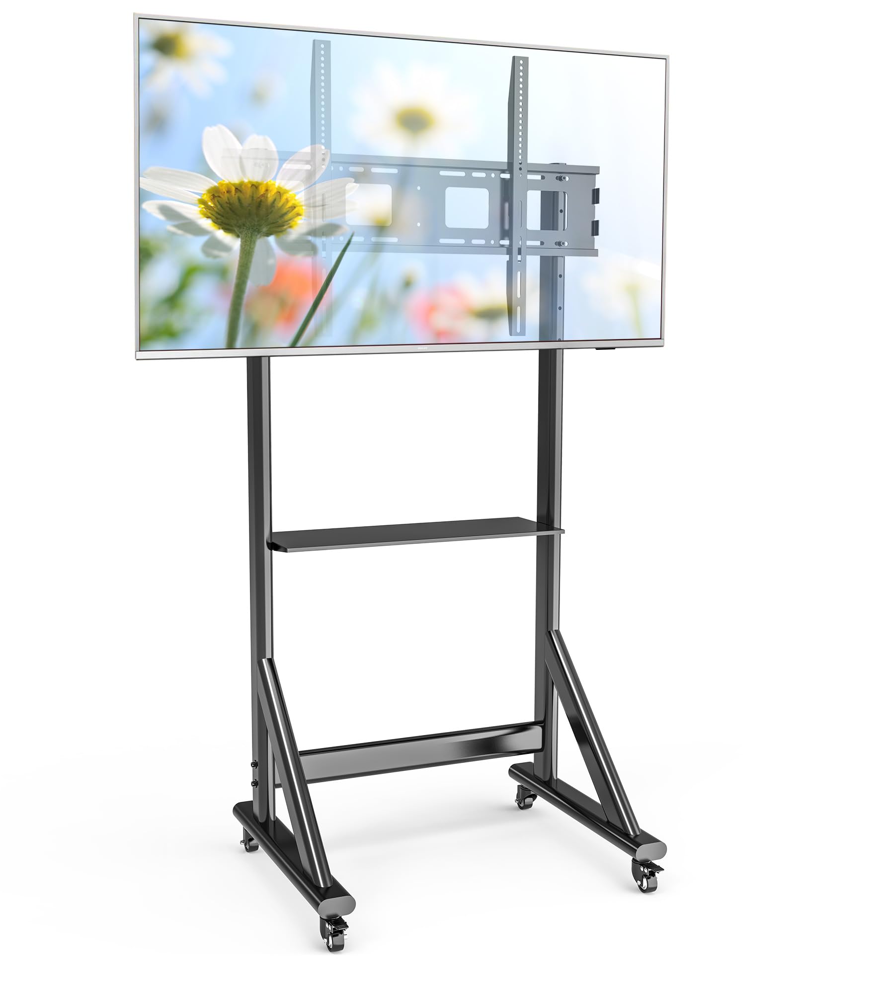 Techly 368741 Supporto da Pavimento TV LCD/LED 55-100" Altezza Regolabile con Mensola Nero
