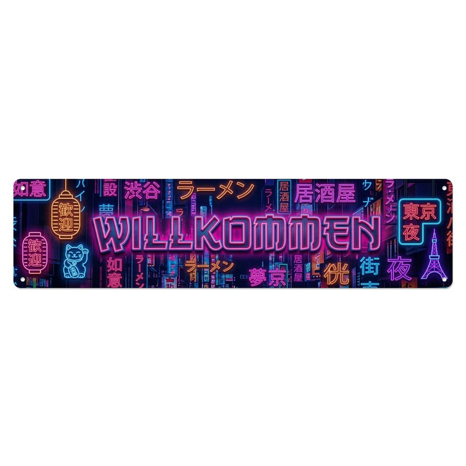 Neon Tokyo Night Cityscape Welcome Metal Tin Sign
