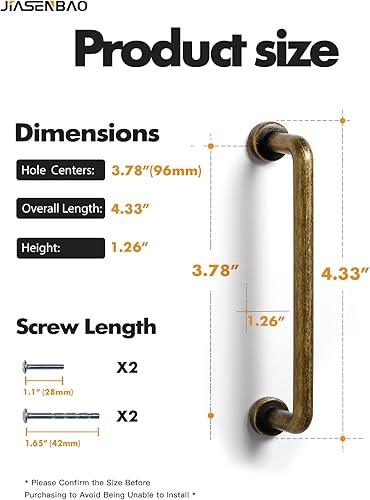 Miniatura 5 de Paquete de 5 tiradores de barra de gabinete de latón antiguo de 3.78 pulgadas, centro de agujero, manijas clásicas retro vintage para cajones,