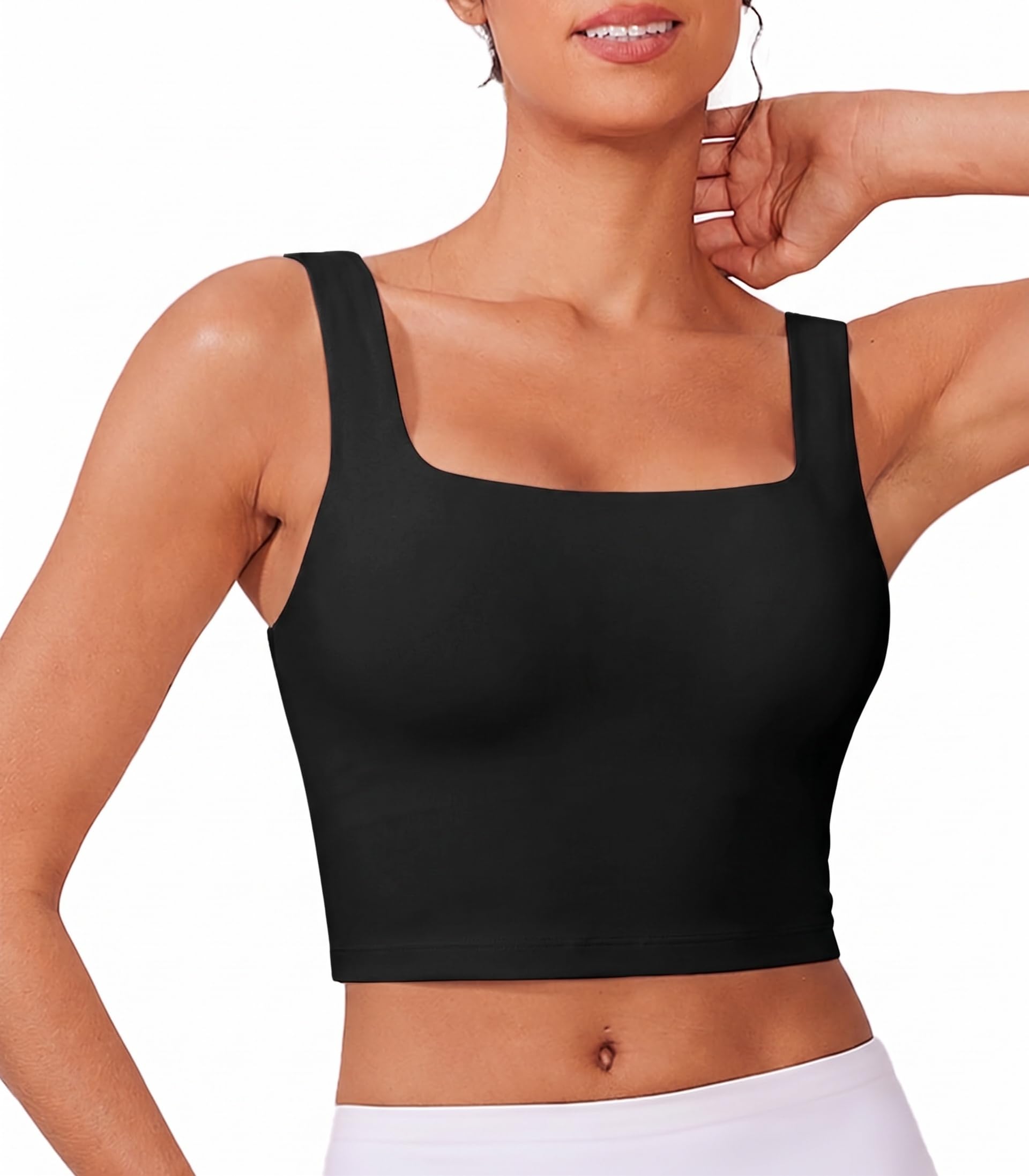 PINSPARK Sport BH Damen U-Rücken Crop Tops Gepolstert Ohne Bügel Sport Tank Top Pilates Yoga Sportbh Atmungsaktive Lauf Fitness Mittlere Intensität Sports Bra