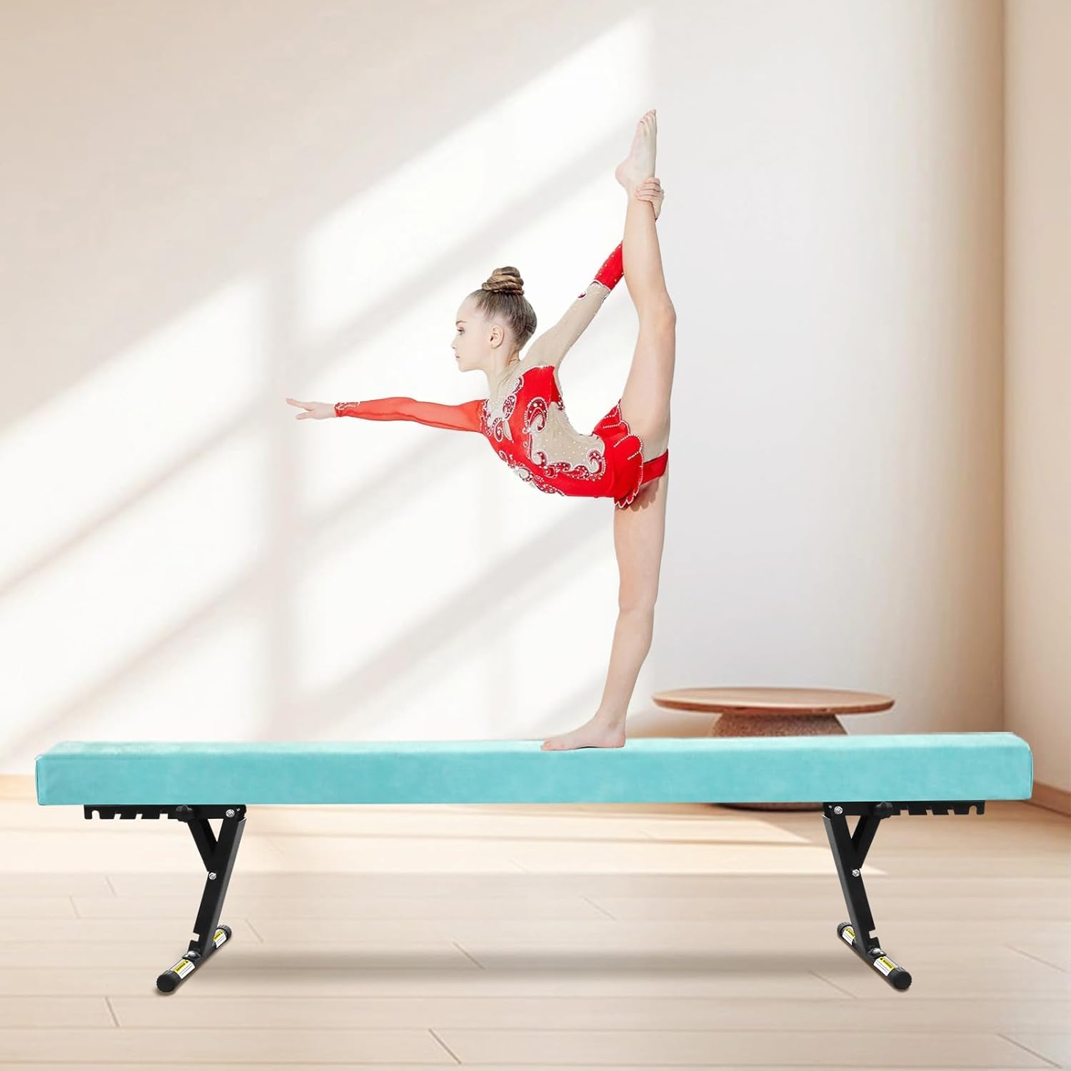 Poutre Gymnastique Enfant 244cm, 5 Hauteurs Réglables, Débutants & Pros