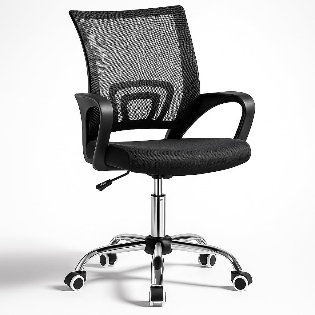 T-LOVENDO.ES Silla de Oficina Ergonómica con Ruedas y Respaldo Transpirable | Altura Regulable y Soporte Lumbar | Ideal para Escritorio, Estudio o Habitación Juvenil | Diseño Moderno y Confortable