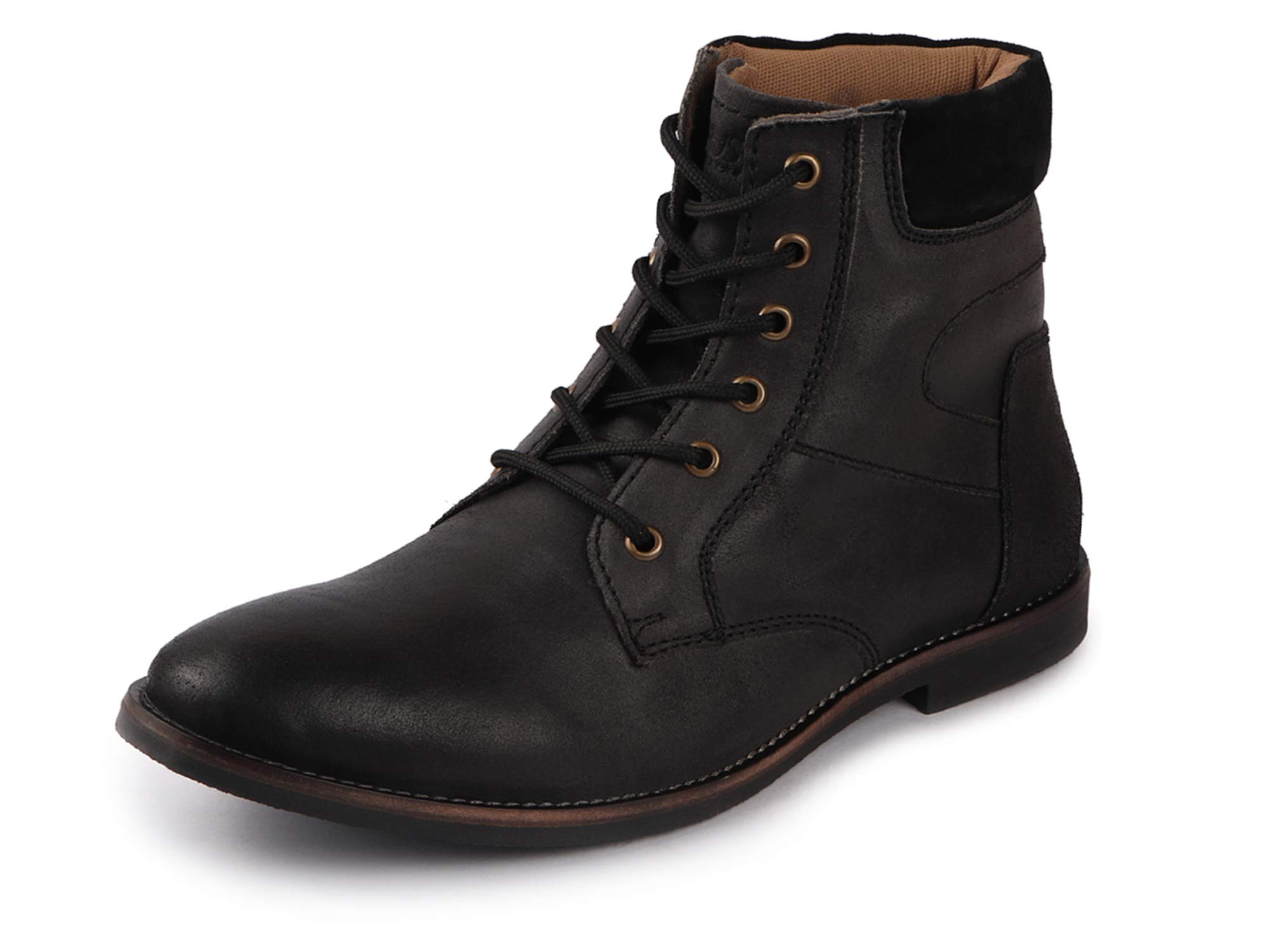 FAUSTOMen's Mid Top Lace Up Leather Boots for Winters|Casual|Stylish|Classic|Trending|Long Distance|Comfort|Anti Skid TPR Sole