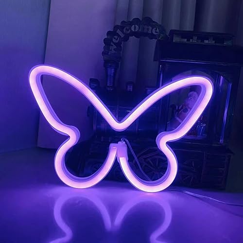 Vista 35 de Letreros de neón de mariposa que funcionan con pilas, luces LED de noche de neón, funciona con USB, decoración de pared de mariposa para decoración