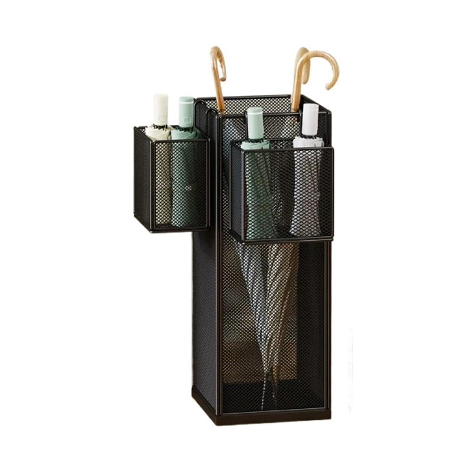 XUJUAN-0227 Umbrella Holder Open-style Mesh Umbrella Stand, Wrought Iron With Drainage Bucket(Black)