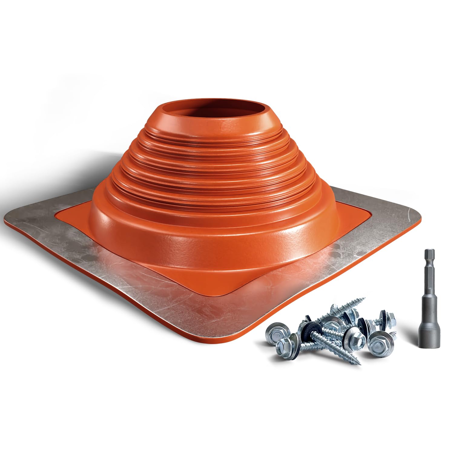 VIVIDA #7 Silicone Metal Roof Pipe Boot, High Temp Flexible Roof Jack Vent Boot for Pipe OD 6" to 11", Screws & Hex Socket Included, Square Base, Red, 1 Pack