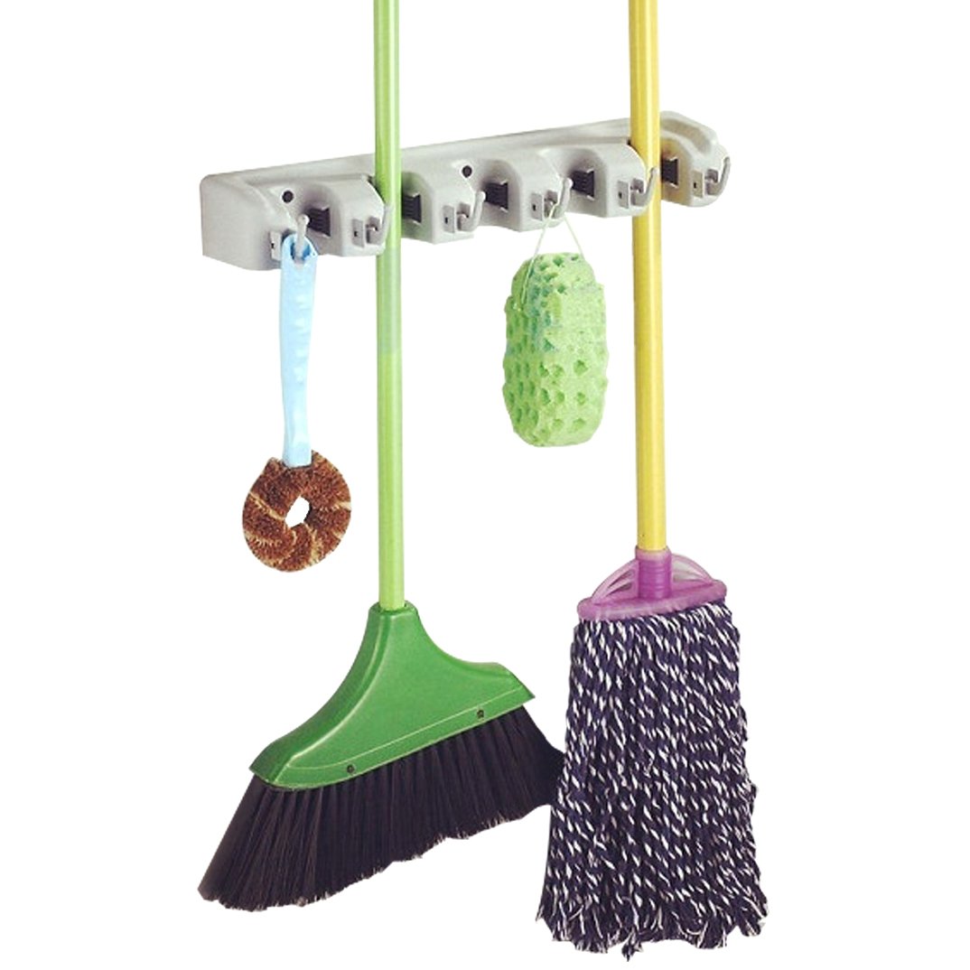 Black Friday! LOHAS Magic Holder 5-Position Wall Mounted Rack with Hooks, Mop and Broom Organizer, Wall Mounted Storage & Organizer for Your Home, Closet, Garage and Shed Organizer Holds Up To 11 Tools Kitchen Rack,Superior Quality Tool Rack Holds Mops, Brooms, or Sports Equipment