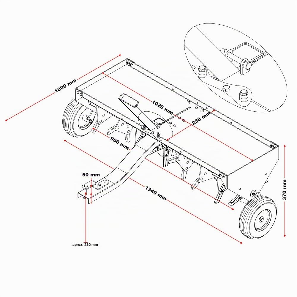 Aireador de césped para cortacésped con asiento con 102 cm de ancho de trabajo y aprox. 7,6 cm de profundidad de trabajo