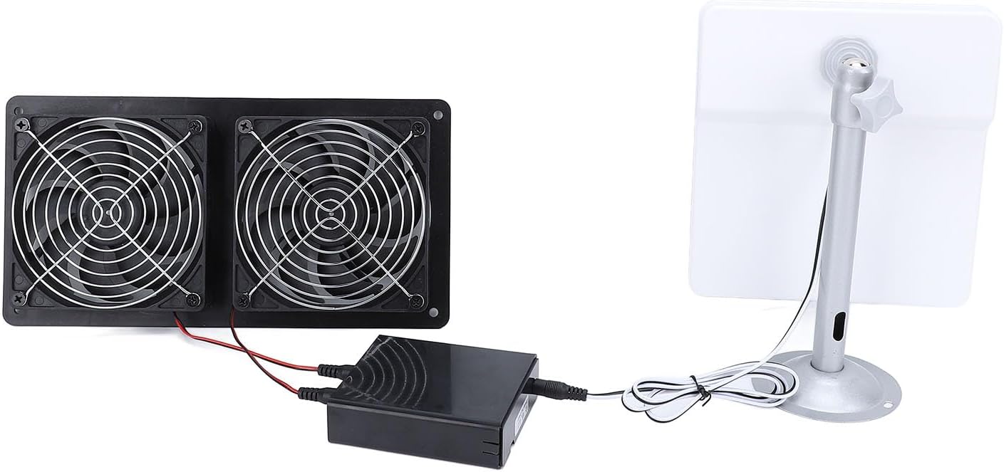 20W Solar Powered Dual Exhaust Fan for Chicken Coops Greenhouses Sheds Pet Houses Window, IPX7 Water Proof Safe Solar Panel Ventilation Fan with Energy Storage Box