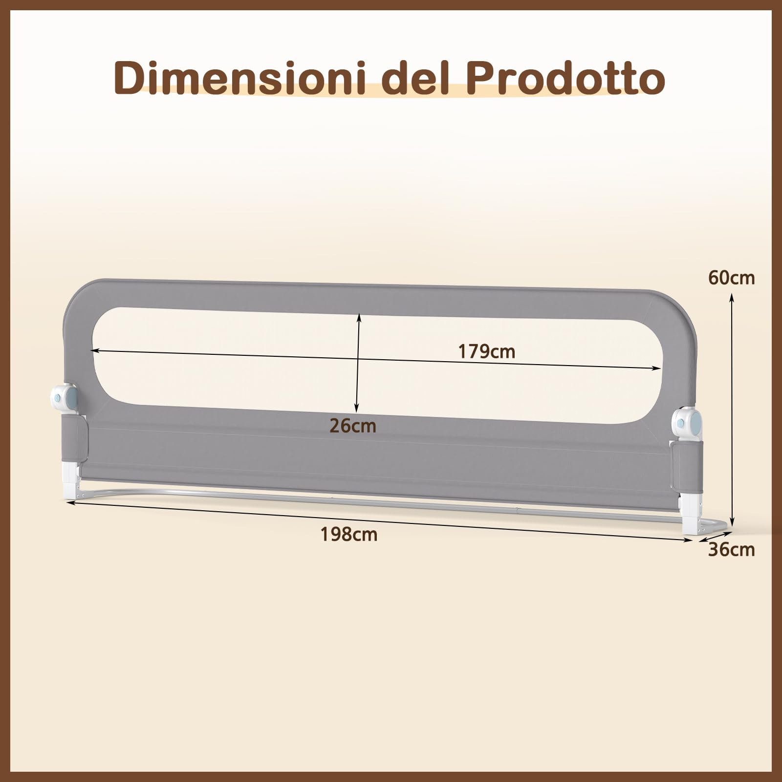 COSTWAY Sponda Letto per Bambini 80/120/150/180/200 cm, Barriera di Sicurezza per Neonati, Altezza Regolabile a 3 Livelli, Barriera Letto Pieghevole, con Cinghia di Sicurezza (200 cm,Grigio)