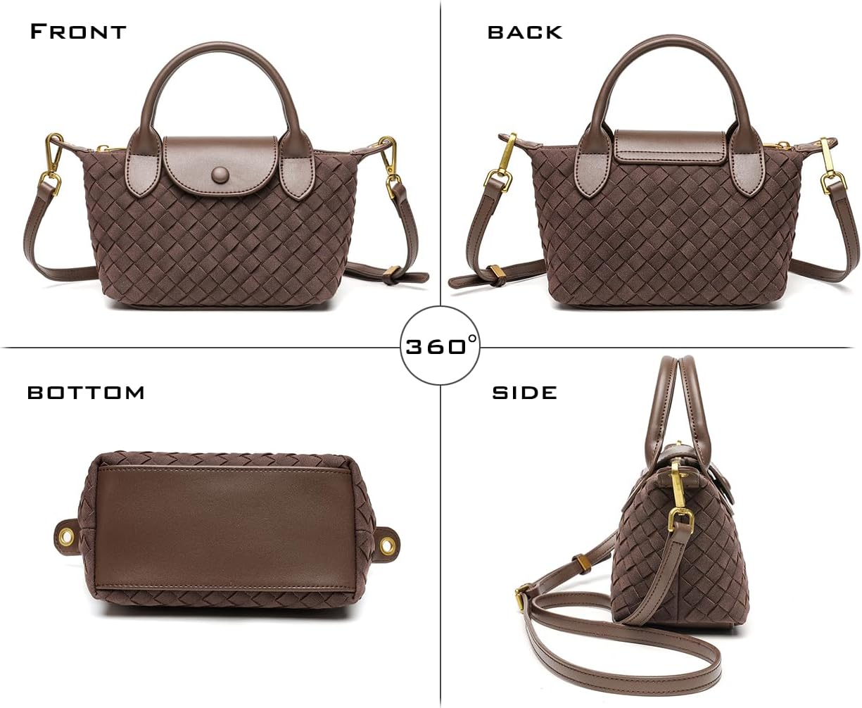 Small Top Handle Handbag Woven Suede Crossbody Bags for Women Mini Satchel Purses - Image 4