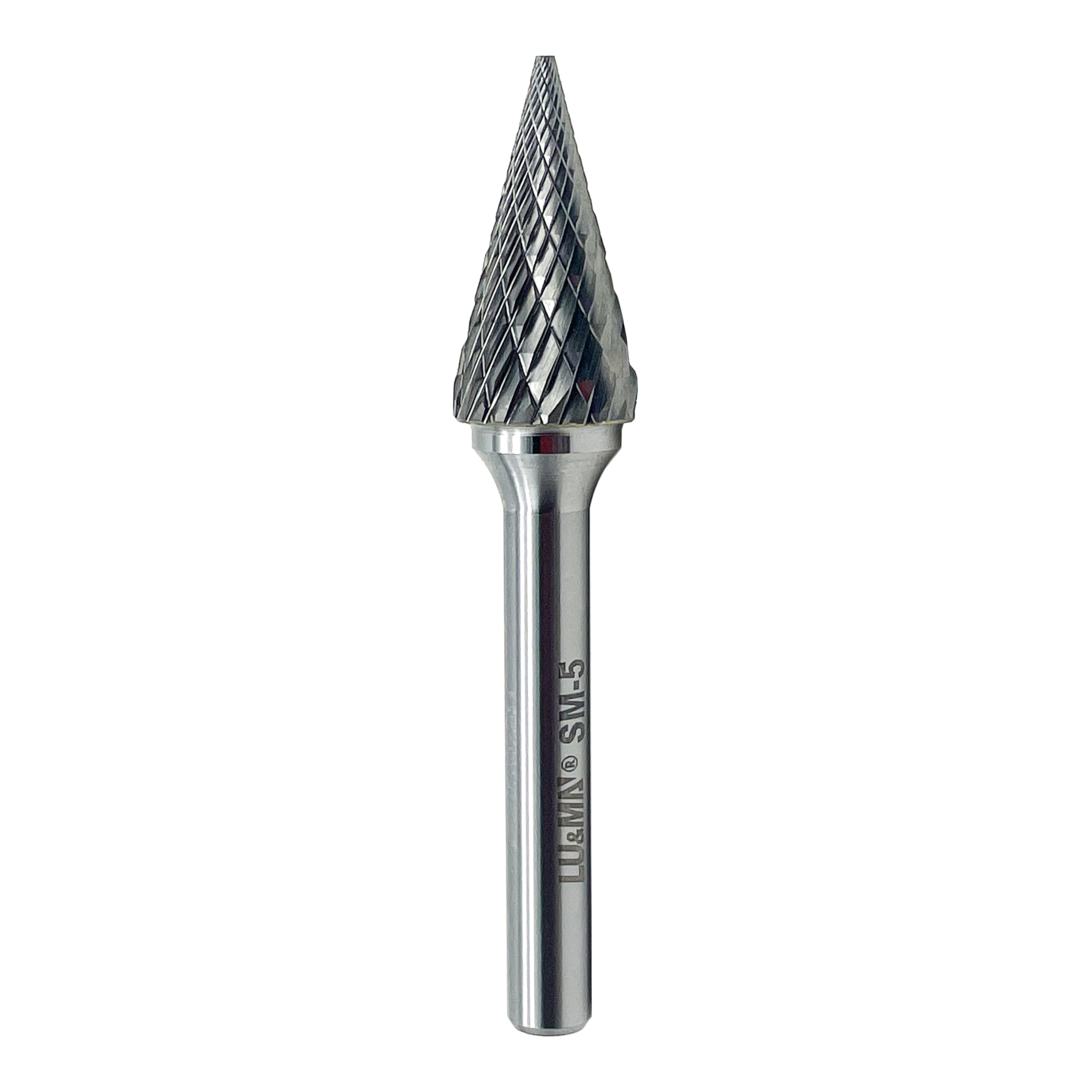 LU&MN SM-5 Tungsten Carbide Burr Rotary File 25 Degree Pointed Cone Shape Double Cut with 1/4''Shank for Die Grinder Drill Bit, 1/4'' Diameter of